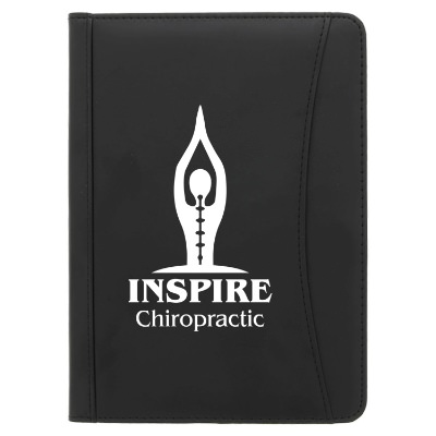 Black junior executive crescent padfolio with personalized logo.