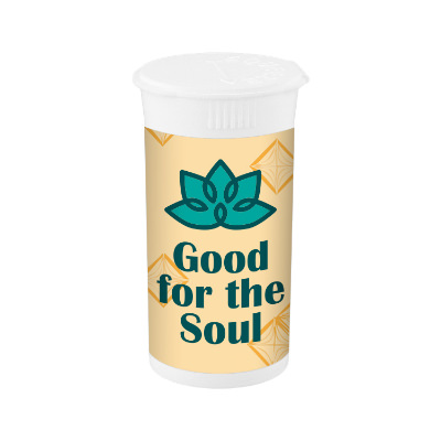 White vial with custom full color imprint on label.