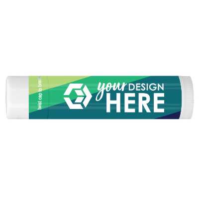 Black, green, light green, background branded lip balm with a custom logo.