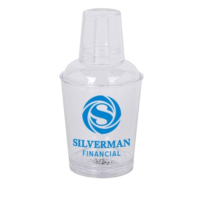 Acrylic clear cocktail shaker with custom logo in 12 ounces.