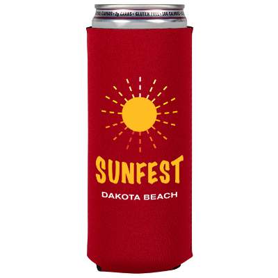 Neoprene can cooler with full-color custom logo.