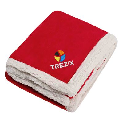 Embroidered red lambswool blanket.