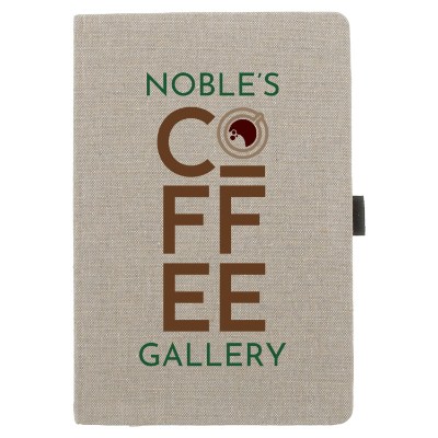 Natural recycled cotton bound journalbook with a custom full color imprint.