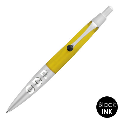 Aluminum matte silver pen with custom engraved imprint.