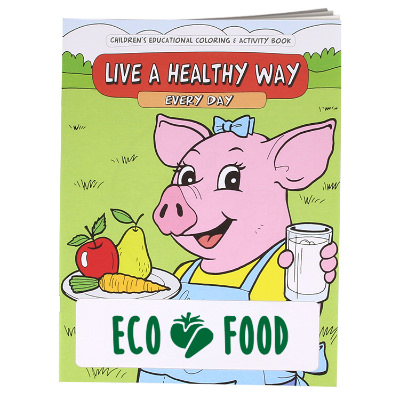 Multicolored paper coloring book with a custom imprint.