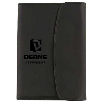 Polyurethane leather black small padfolio debossed.