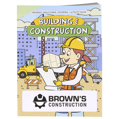 Multicolored paper coloring book with a custom imprint.