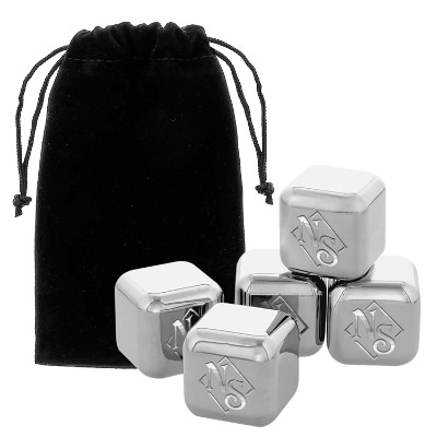 Stainless ice cube with custom logo.