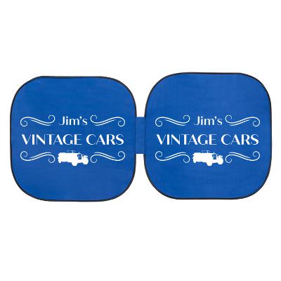 Silver polyester square sun shade with promotional printed logo.