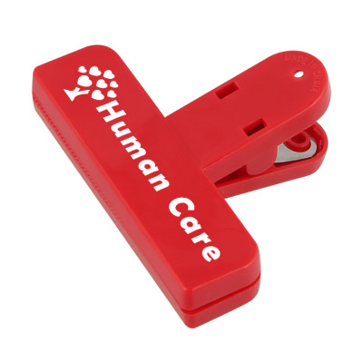 Plastic red chip clip with customized printing.