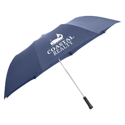 Navy large auto open folding umbrella with personalized imprint.
