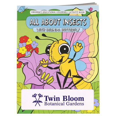 Multicolored paper coloring book with a custom imprint.