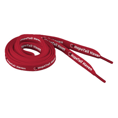 Red full-color shoelaces with custom imprints.