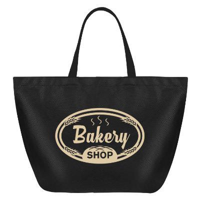 Polypropylene navy blue tote bag with custom imprint design.