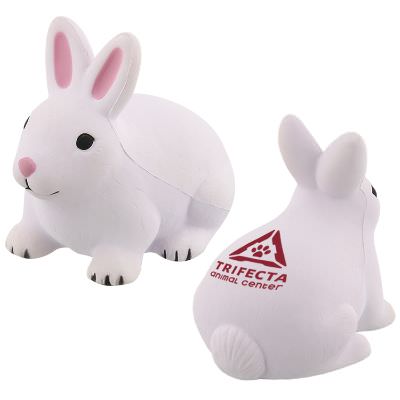Foam bunny stress ball printed with logo.