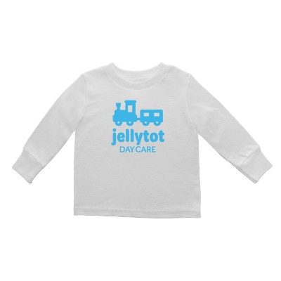 White toddler long sleeve t-shirt with custom logo.