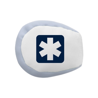 Light blue vinyl hacky sack with a custom logo.