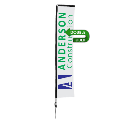 14-1/2-ft. double-sided stand-up flag with custom logo.