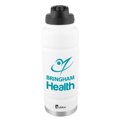 White sports bottle with custom logo in 40 oz.