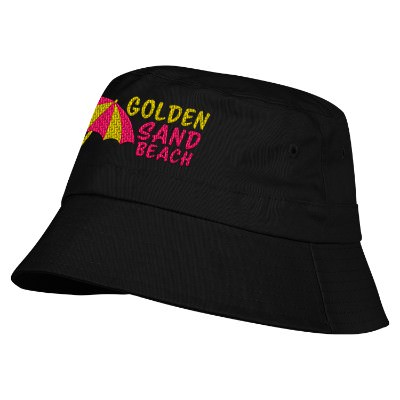 Black embroidered bucket hat.