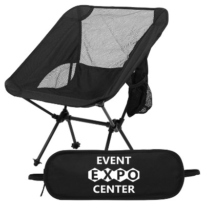 Black polyester chair with a personalized logo.