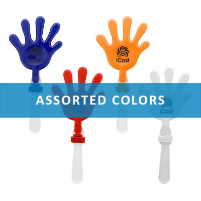 Assorted plastic hand clapper with a branded imprint.