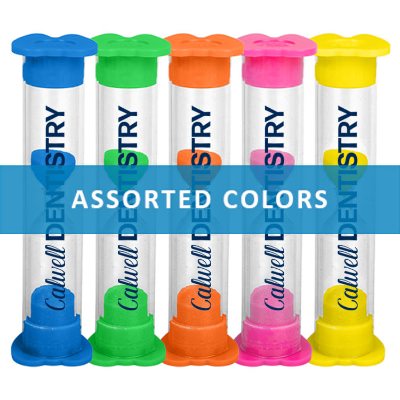 Plastic assorted branded sand timer.