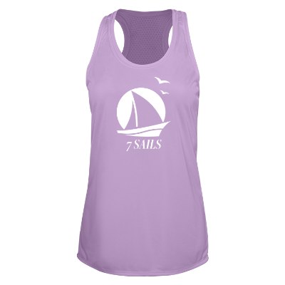 Light lavender tank top with custom logo.