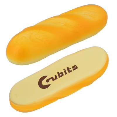 Tan foam stress ball with a custom logo.