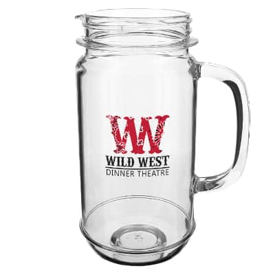 Acrylic clear beer glass with custom full-color logo in 32 ounces.