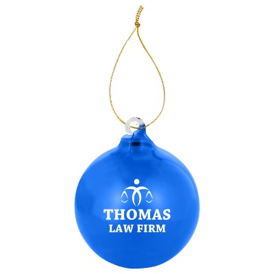 Blue glass ornament with a personalized imprint