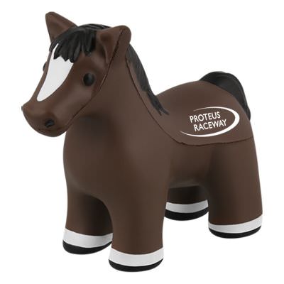 Foam brown horse stress ball with imprinting.