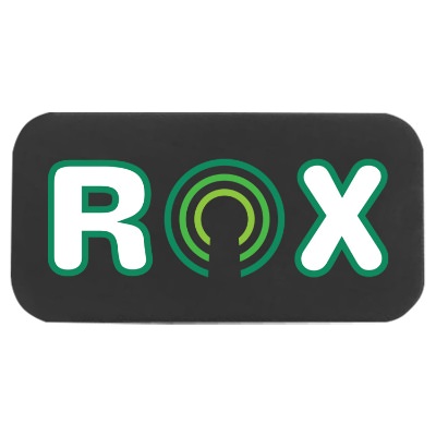 Plastic black webcam cover with a personalized imprint.