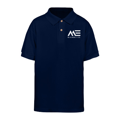 Customized navy blue youth polo shirt.