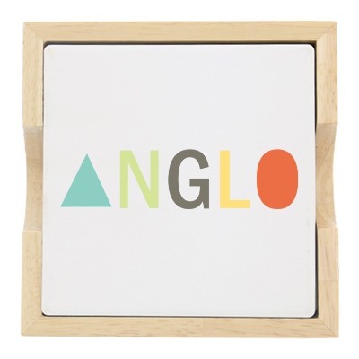 Stone with cork coaster with natural wood holder with full color logo.