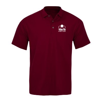 Men's bordeaux polo with custom imprint.