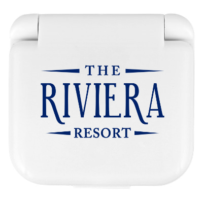 White plastic sewing kit with a personalized imprint.
