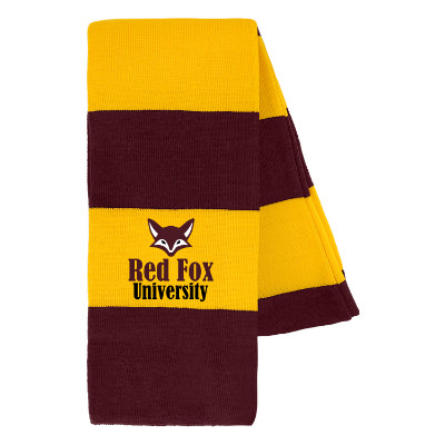 Maroon and gold scarf with custom full-color imprint.
