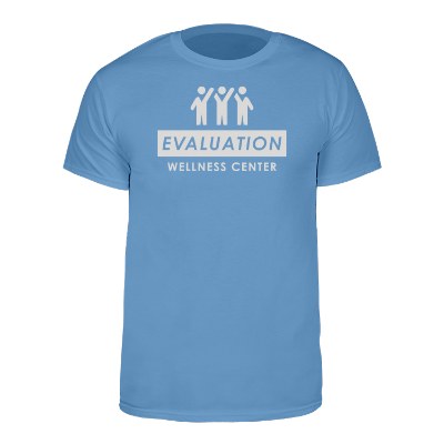 Custom imprinted denim blue customized t shirt.