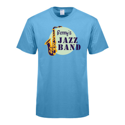 Aquatic blue tall t-shirt with personalized full color logo.