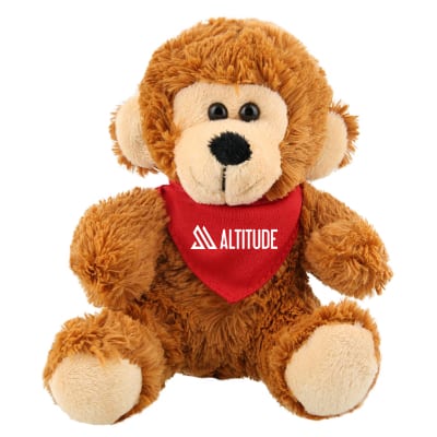 Plush and cotton monkey with red bandana with custom logo.