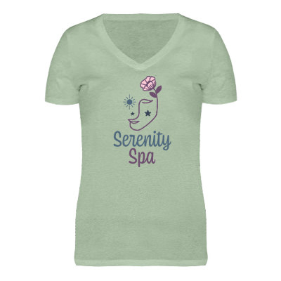 Ladies' army heather custom t-shirt with full color logo.