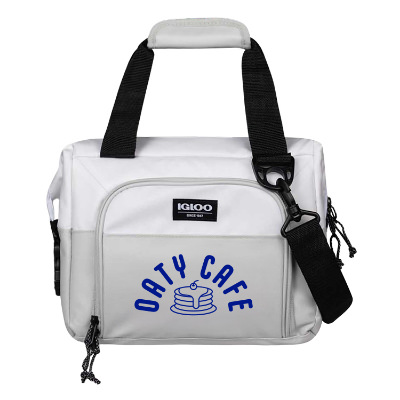 White polyester cooler with a branded logo.