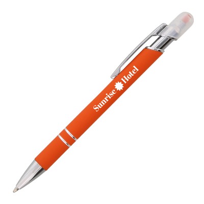 Orange plastic highlighter with a custom imprint.