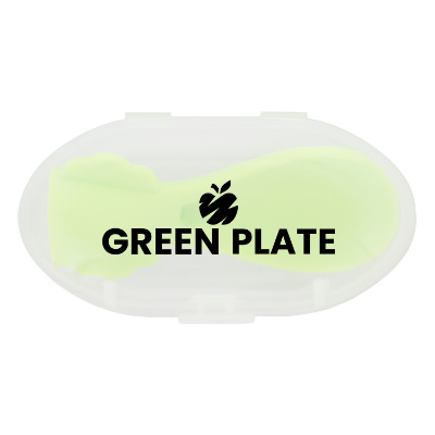 Lime green spoon with clear case with custom logo.