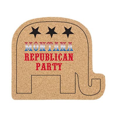 Large cork elephant coaster with full color promo.