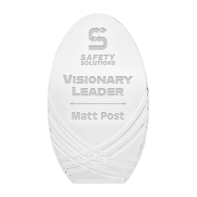 Acrylic award with custom laser engraved imprint.