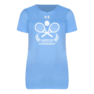 Carolina blue with white women's tee with custom logo.