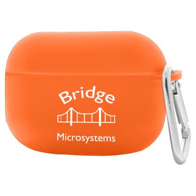 Silicone orange earbuds case available with a one-color imprint.