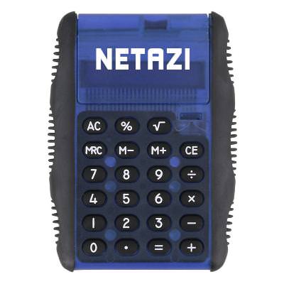 Flip calculator with custom imprint.